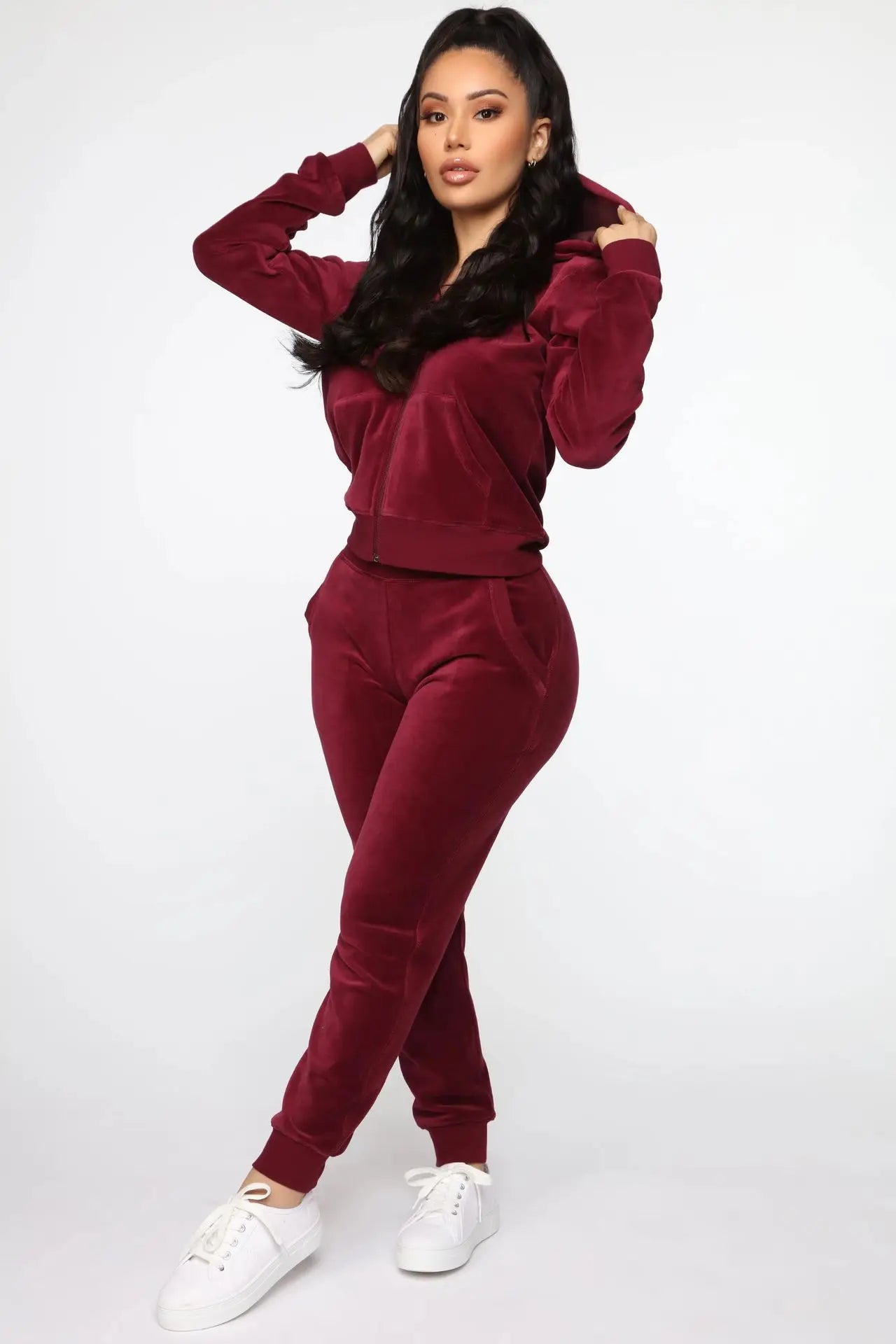 Women Pant Sets Comfortable Velvet Matching Sets Two Piece Set Autumn Loose Zipper Hoodie Jacket Elastic Waist Skinny Pants Sets