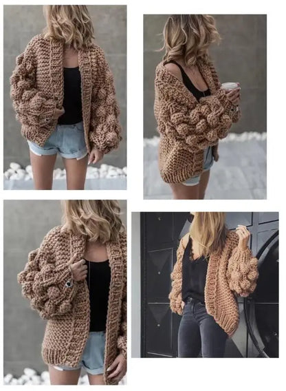 BOHO Geometric Plaid Hand Made Crochet Cardigan Woman V neck Long sleeve Sweater Open Stitching Knitwear Jumper Holiday