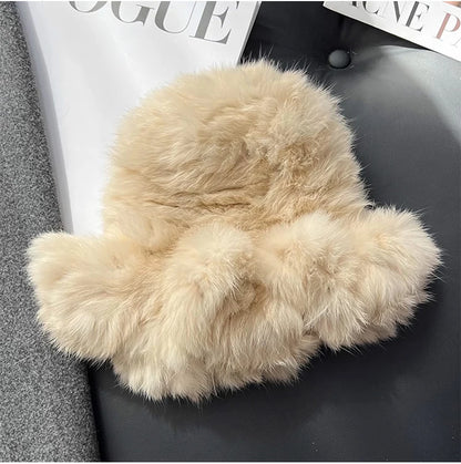 New Real Rabbit Fur Fisherman's Hat For Women Winter Warm Rabbit Fur Caps Soft Natural Rabbit Fur Hats Female Fashion Fur Cap