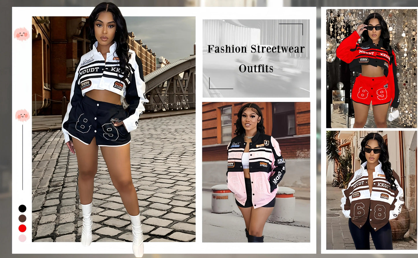 HLJ Letter Print Two Piece Outfits 2023 Autumn Winter Casual Sporty Baseball Coat Skirts Suits Detachable Buttons Y2k Streetwear