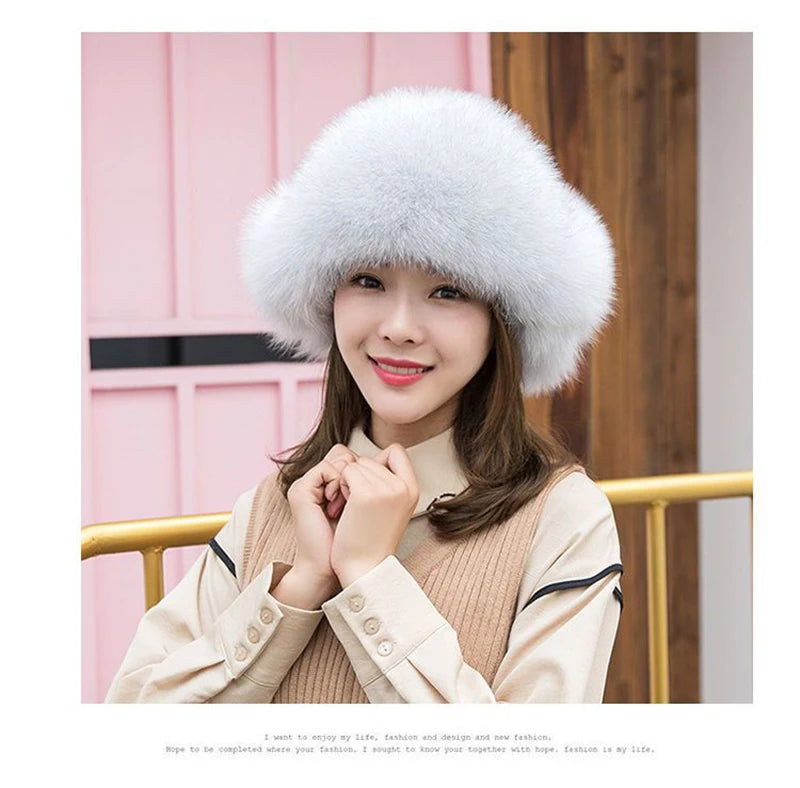 2025 100% Real Fox Fur Hats Women's Russian Ushanka Aviator Trapper Snow Skiing Hat Caps Earflap Winter Raccoon Fur Bomber Hat