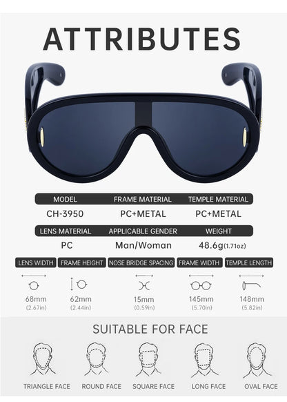 Oversized Wave Mask One-Piece Sunglasses Women Y2K Punk Sports Sun Glasses for Lady 2025 Luxury Brand Steampunk Eyewear Goggle