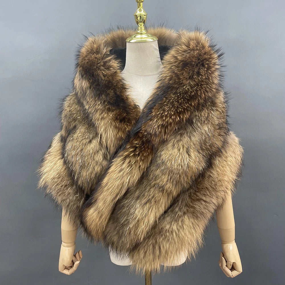 JANEFUR Real Fox Fur Shawl Poncho Women 2023 Luxury Elegant Wedding Bridal Formal Party Warm Winter Natural Fur Cape Coat