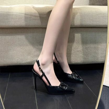 2025 New Summer Women's Sexy Mid-heel Pointed High Heels Women's Fashion Space Stiletto Sandals Women's Nude Single Shoes