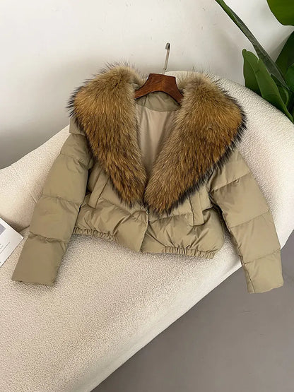 OFTBUY 2025 Big Natural Real Fox Fur Coat Women Autumn Winter Female 90% White Duck Down Jacket Feather Short  Coat Thick Warm