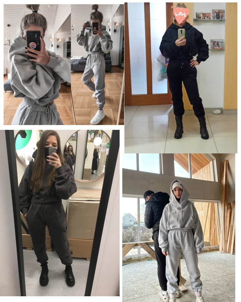 Casual New Fashion Hoodies Suit Women Winter Spring Solid Tracksuit Two Pieces Set Sports Pullover Sweatpants Sweatshirt Mujer