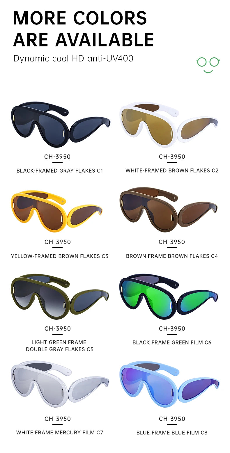 Oversized Wave Mask One-Piece Sunglasses Women Y2K Punk Sports Sun Glasses for Lady 2025 Luxury Brand Steampunk Eyewear Goggle