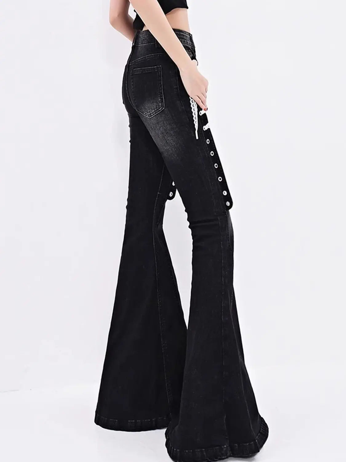European White Y2k Lace Strap Micro Flared Jeans for Women Hot Girls Street Low Waist Slim Fit and Slimming Floor Length Pants