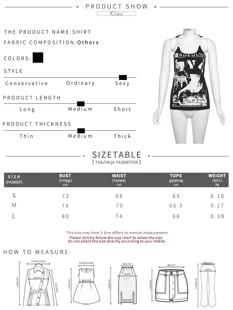 kliou Modern Printed Women Vests Vintage Sexy New Low Neck Ribbed Stretch Lengthen Tank Tops Female Trend Attractive Streetwear