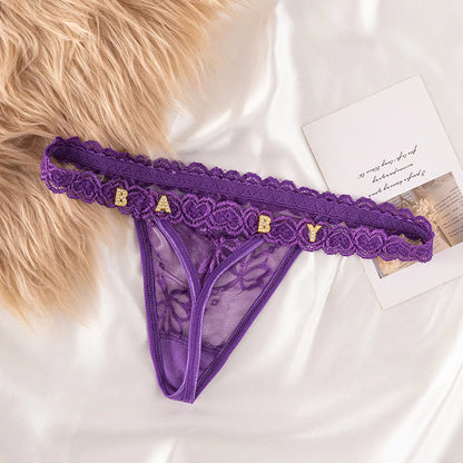 Custom Thong Panties with Name DIY Letter Waist Chain Body Jewelry Women Sexy Lace Bikini G-String Girl Christmas Cheeky Gift