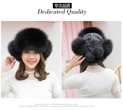2025 100% Real Fox Fur Hats Women's Russian Ushanka Aviator Trapper Snow Skiing Hat Caps Earflap Winter Raccoon Fur Bomber Hat