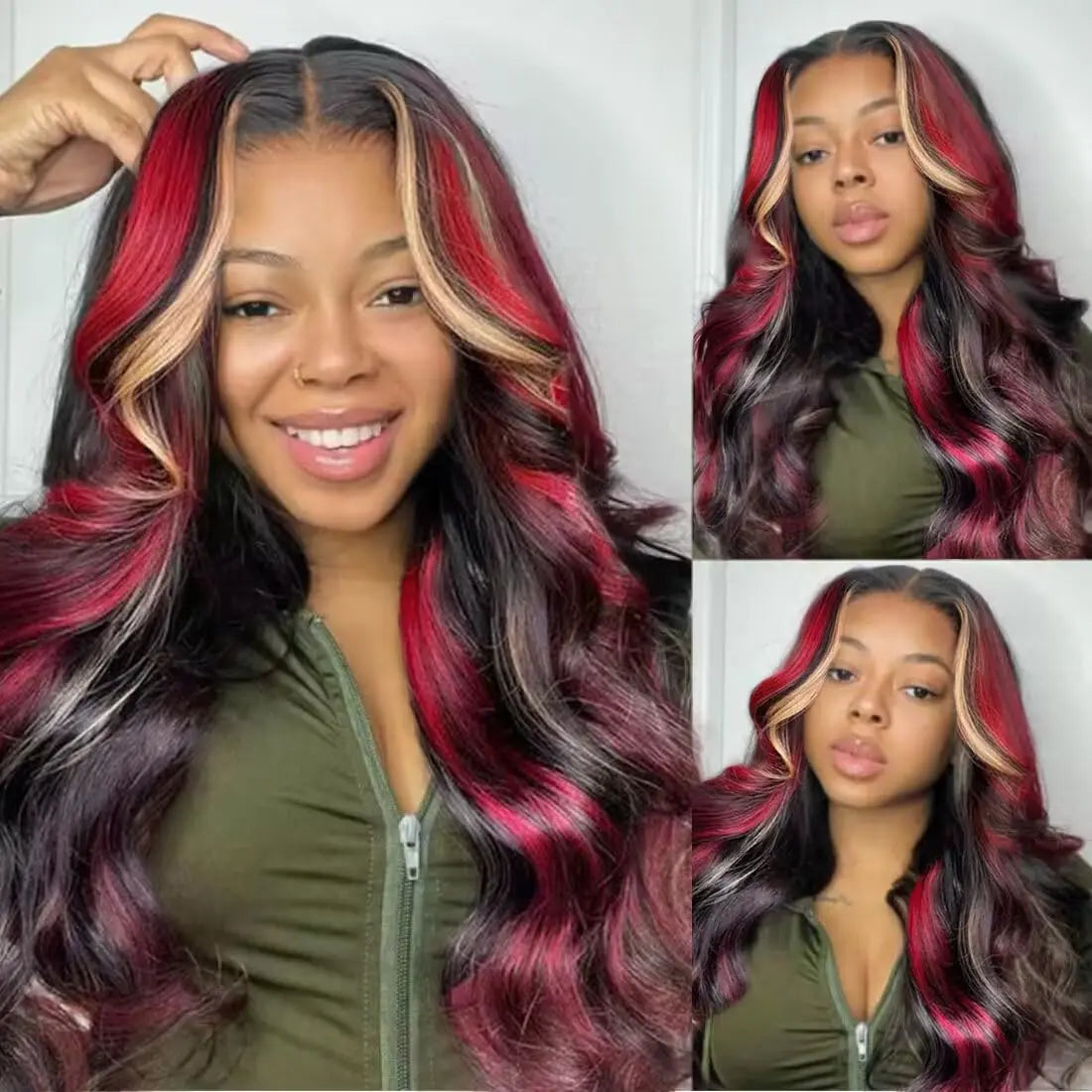 1B/27/Red With Black Blonde Highlight Wig 30 Inch 5x5 Glueless Body Wave Colored Wear And Go Wigs 180 Density Human Hair Wigs