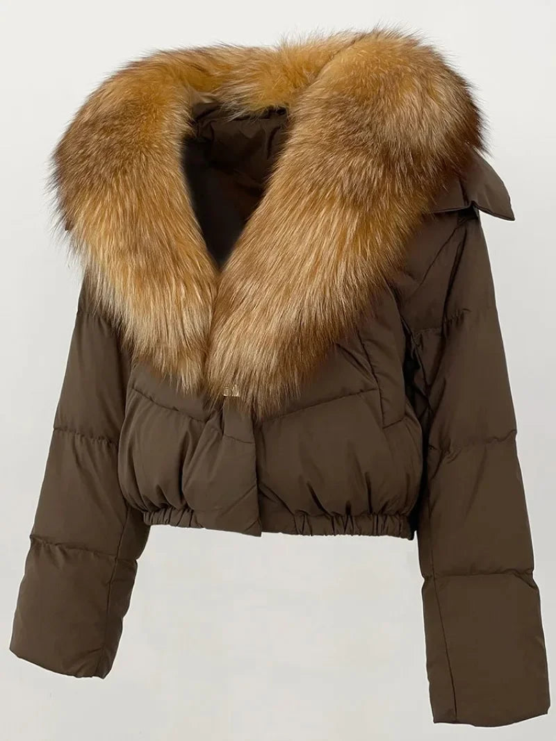 OFTBUY 2025 Big Natural Real Fox Fur Coat Women Autumn Winter Female 90% White Duck Down Jacket Feather Short  Coat Thick Warm