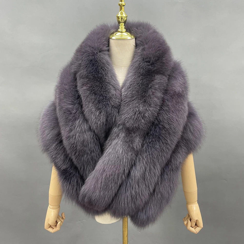 JANEFUR Real Fox Fur Shawl Poncho Women 2023 Luxury Elegant Wedding Bridal Formal Party Warm Winter Natural Fur Cape Coat