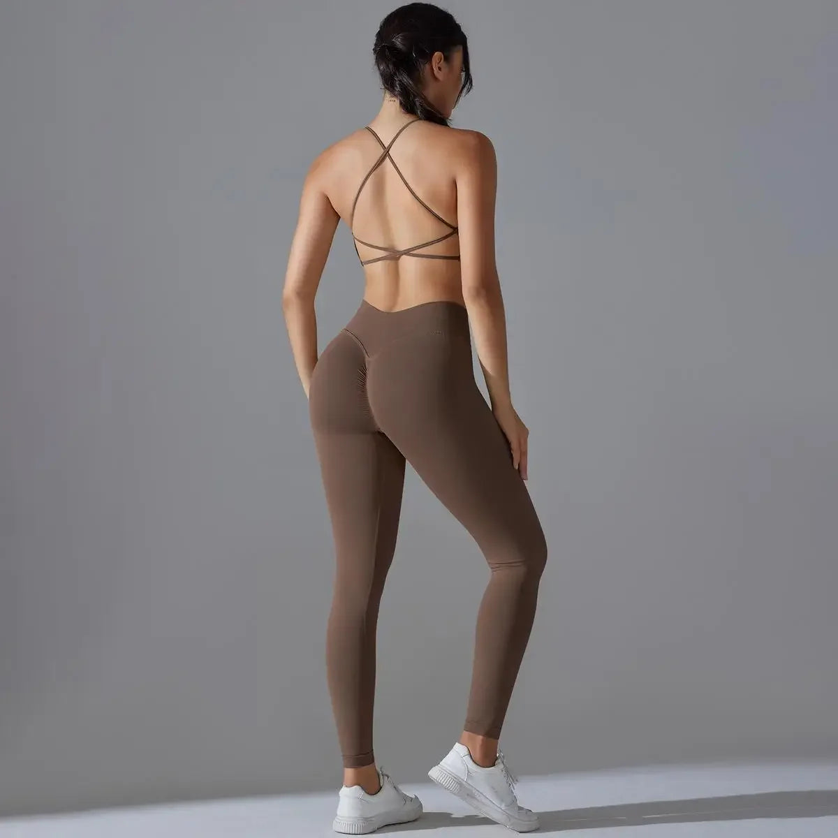 Customized LOGO seamless tight cross back sports underwear yoga set running fitness women's two-piece set