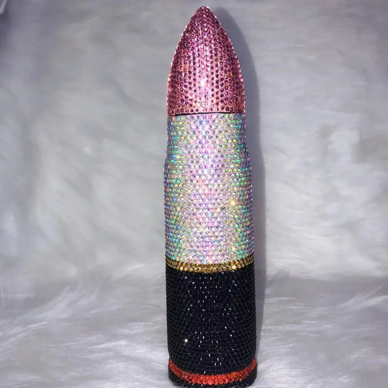 Bling Lipstick Tumbler Customize Name Logo Rhinestone Thermos Cup 17oz Lipstick Shape Stainless Steel Water Bottle Coffee Mugs
