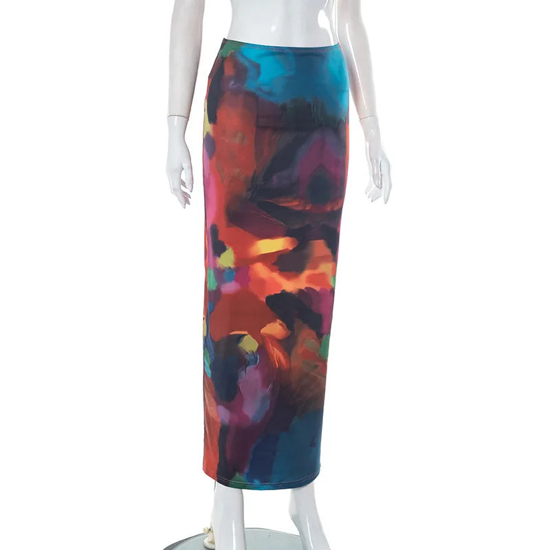 Simenual Harajuku Aesthetics Multi Printed High Waist Long Skirts Women Cyber Y2K Package Hip Skirt Chic Holiday Outfits Slim