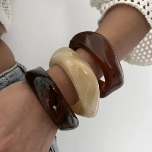 Vintage Acrylic Big Geometric irregular Bangles for Women Trendy Resin Wide Cuff Bangles Bracelets 2025 Fashion Jewelry