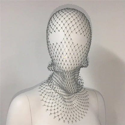 Women Balaclava Elastic Rhinestone Turban Ladies Shining Fishnet Headhood Club Rave Party Head Mask Diamond Headwrap Headcover