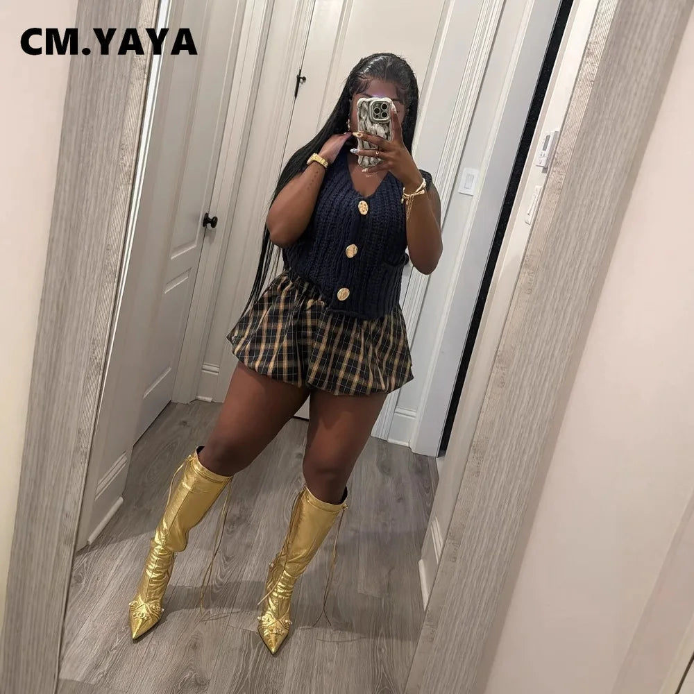 CMYAYA Autumn Bubble A-Line Basic Plaid Leopard High Waist Women's Bud Skirt Sweet Cute Sexy Casual 2024 Street Skirts Vacation