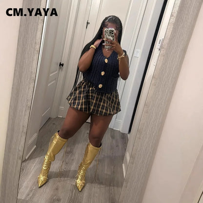 CMYAYA Autumn Bubble A-Line Basic Plaid Leopard High Waist Women's Bud Skirt Sweet Cute Sexy Casual 2024 Street Skirts Vacation