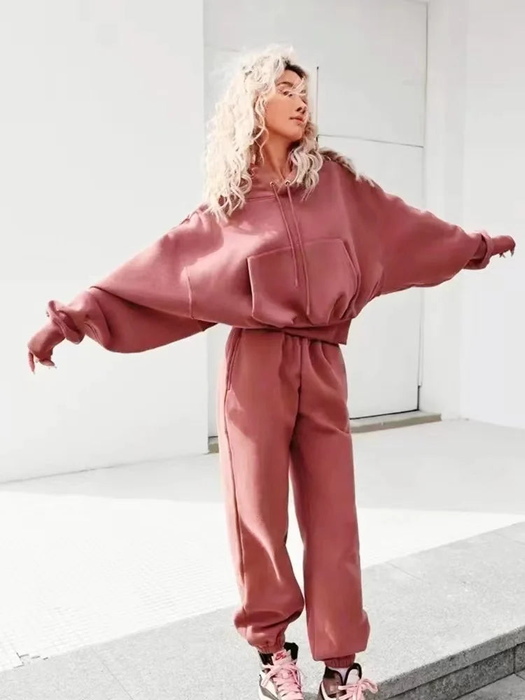 Casual New Fashion Hoodies Suit Women Winter Spring Solid Tracksuit Two Pieces Set Sports Pullover Sweatpants Sweatshirt Mujer