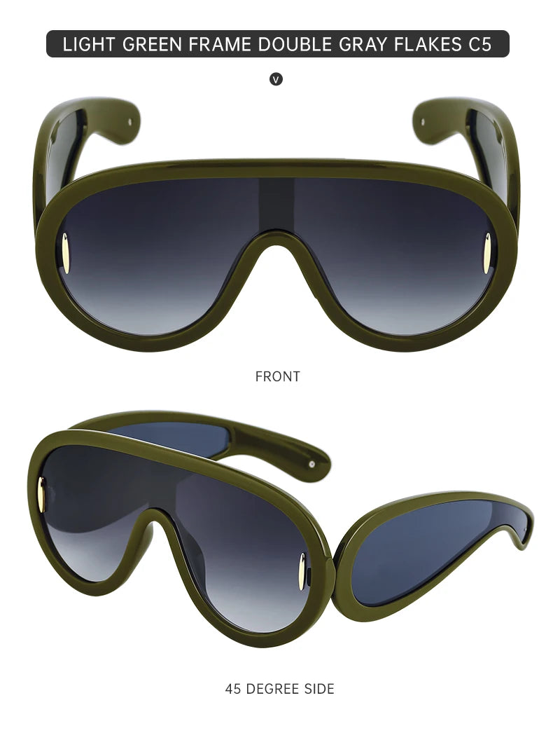 Oversized Wave Mask One-Piece Sunglasses Women Y2K Punk Sports Sun Glasses for Lady 2025 Luxury Brand Steampunk Eyewear Goggle