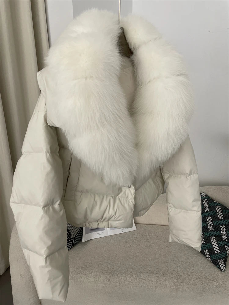 OFTBUY 2025 Big Natural Real Fox Fur Coat Women Autumn Winter Female 90% White Duck Down Jacket Feather Short  Coat Thick Warm
