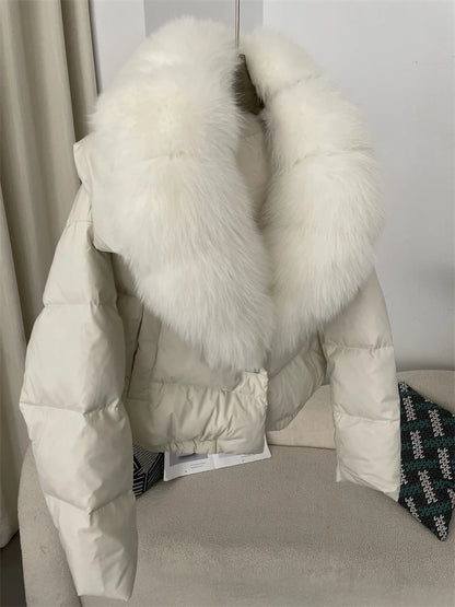 OFTBUY 2025 Big Natural Real Fox Fur Coat Women Autumn Winter Female 90% White Duck Down Jacket Feather Short  Coat Thick Warm