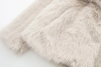 TRAFZA Female Vintage Artificial Fur Effect Coats Lapel Warm Plush Long Sleeves Hidden Buttons Autumn Winter Casual Outerwear