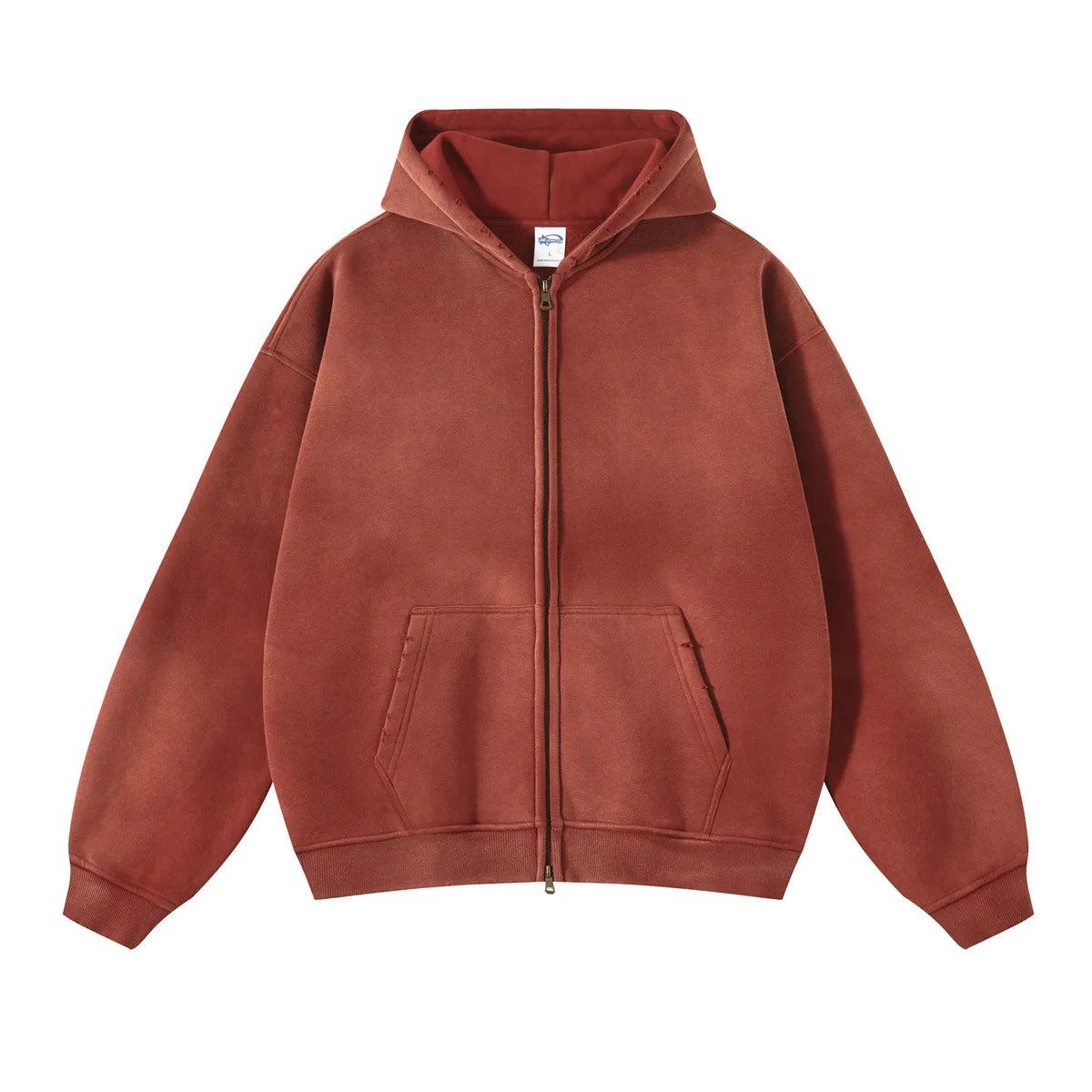 Custom LOGO winter clothing fleece thickened 360G cotton polyester spray-dyed old double zipper men's and women's sweater hoodie