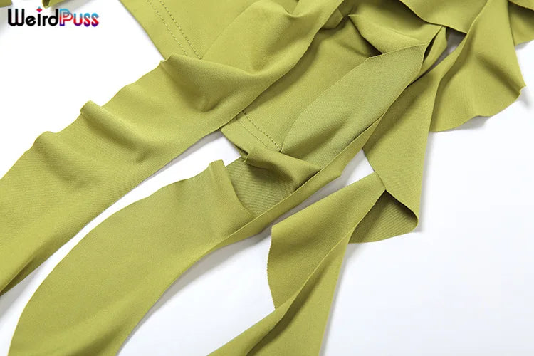 Weird Puss Chic Irregular Tassel Hem Dress Women Backless Halter Party Summer Sexy Birthday Party Split Midnight Club Bodycon