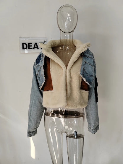 DEAT Leisure Full Sleeve Wool Liner Wde Waisted Turn Down Collar Women Slim Patchwork Woolen Coat 2024 Autumn Autumn New TD659