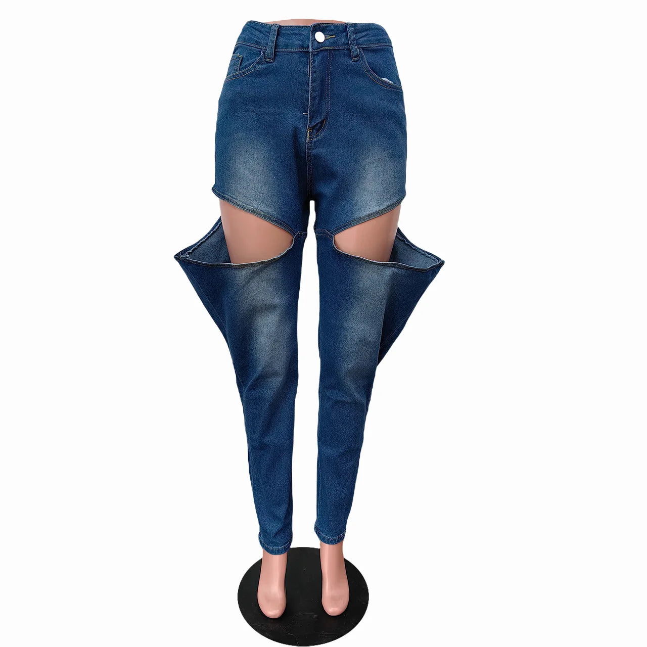 Simenual Fashion Streetwear Bottoms Punk Grunge Blue Hollow Out Loose Denim Pants Casual Y2K Rave Zip Cargo Trousers Indie Jeans