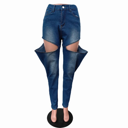 Simenual Fashion Streetwear Bottoms Punk Grunge Blue Hollow Out Loose Denim Pants Casual Y2K Rave Zip Cargo Trousers Indie Jeans