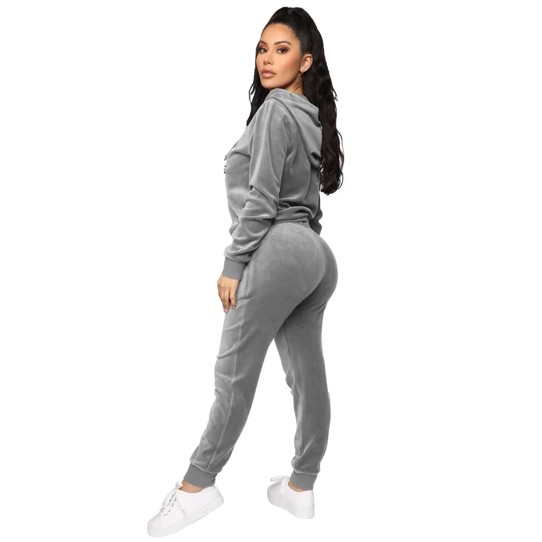 Women Pant Sets Comfortable Velvet Matching Sets Two Piece Set Autumn Loose Zipper Hoodie Jacket Elastic Waist Skinny Pants Sets