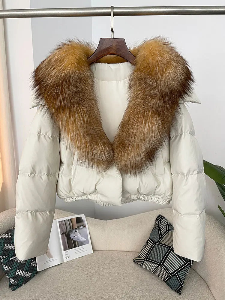 OFTBUY 2025 Big Natural Real Fox Fur Coat Women Autumn Winter Female 90% White Duck Down Jacket Feather Short  Coat Thick Warm