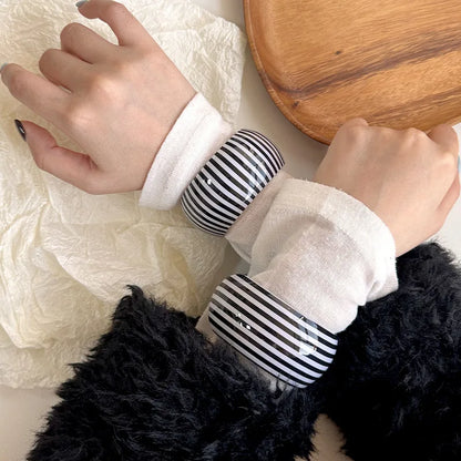 Fashion Resin Black White Stripe Thick Cuff Bracelet Women Charm Korean Acrylic Wide Chunky Geometric Open Bangle Party Jewelry