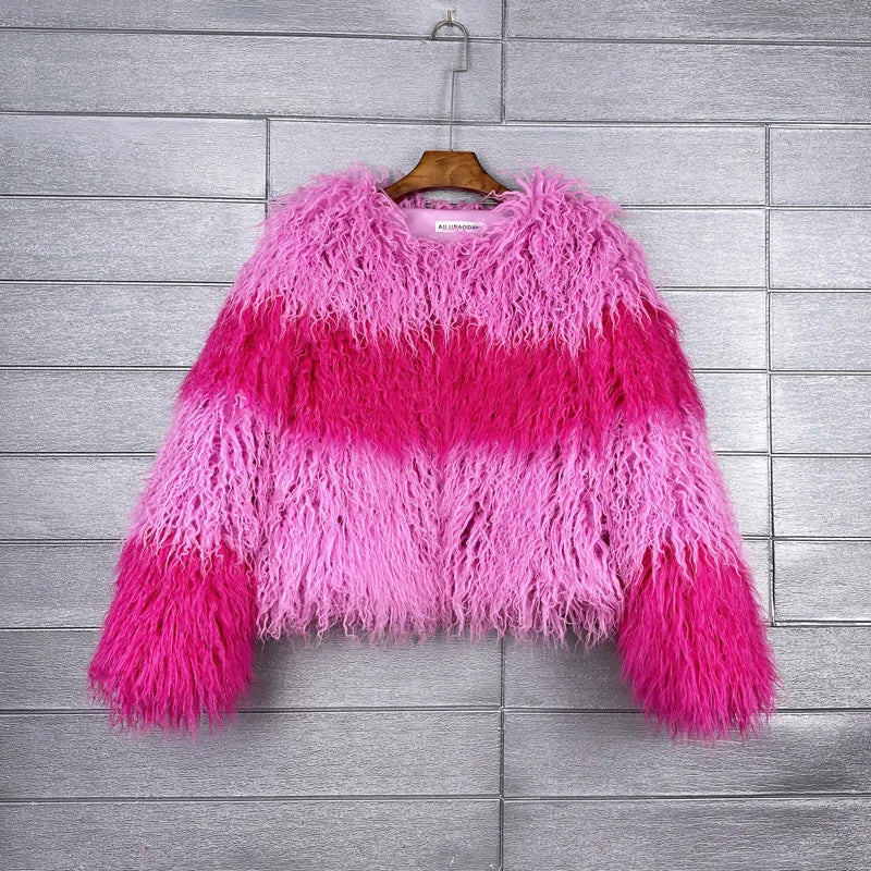 Faux Fur Coats Women Lamb Wool Short Coat Y2k Streetwear Thick Warm Y2k Streetwear Elegant Pink Jackets Open Stitch Jacket