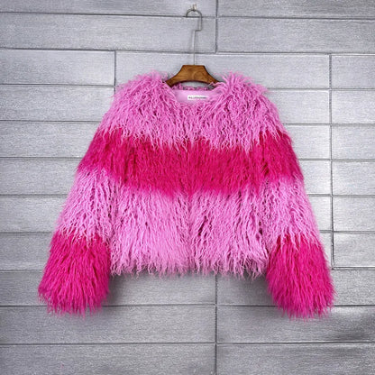 Faux Fur Coats Women Lamb Wool Short Coat Y2k Streetwear Thick Warm Y2k Streetwear Elegant Pink Jackets Open Stitch Jacket