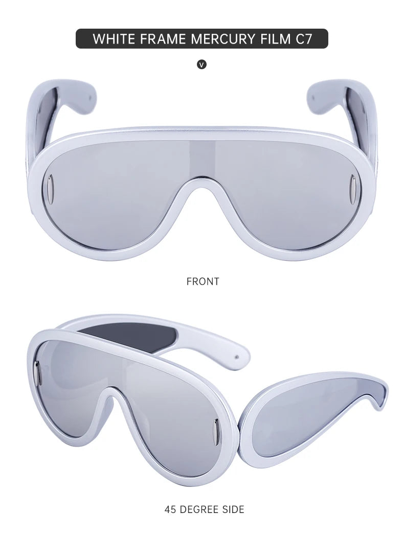 Oversized Wave Mask One-Piece Sunglasses Women Y2K Punk Sports Sun Glasses for Lady 2025 Luxury Brand Steampunk Eyewear Goggle