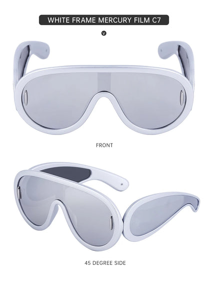 Oversized Wave Mask One-Piece Sunglasses Women Y2K Punk Sports Sun Glasses for Lady 2025 Luxury Brand Steampunk Eyewear Goggle