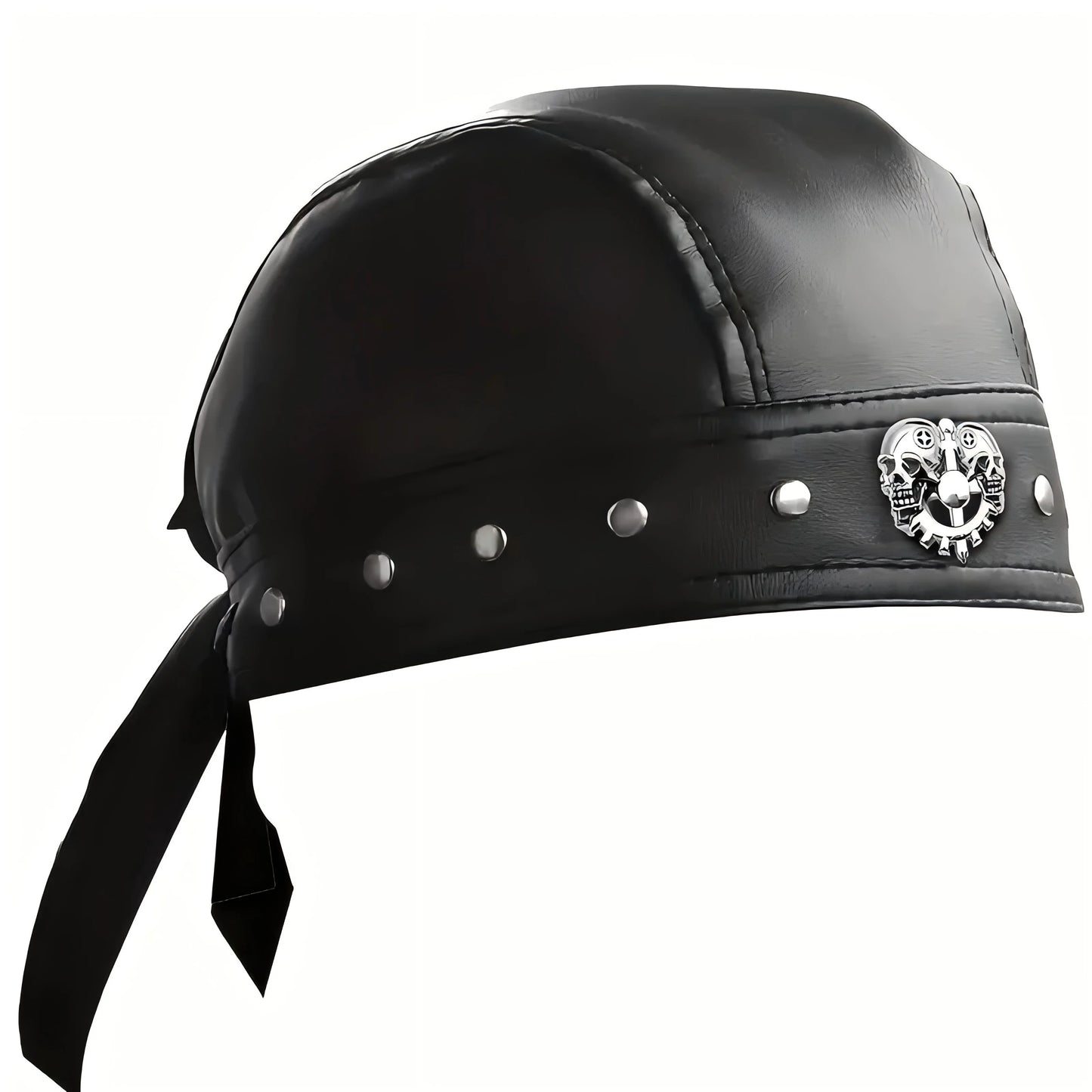 Black Leather Skull Bandana Motorcycle Helmet – Edgy Halloween Gift for Urban Biker Cosplay