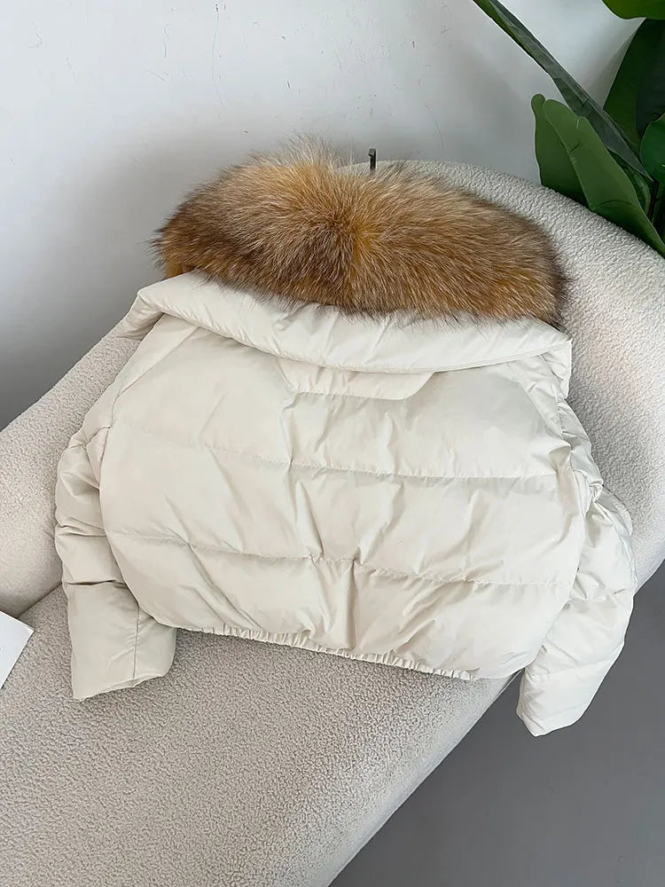 OFTBUY 2025 Big Natural Real Fox Fur Coat Women Autumn Winter Female 90% White Duck Down Jacket Feather Short  Coat Thick Warm
