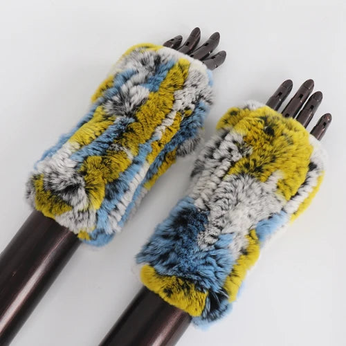 New Style Fashion 100% Genuine Rex Rabbit Fur Lady Gloves Women Winter Keep Warm Real Fur Glove Elastic Knit Outdoor Fur Mittens