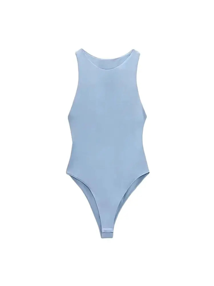 TRZA Women Fashion With Halter Neck Skinny Bodysuit Sexy Sleeveless Snap-button Female Playsuits Mujer