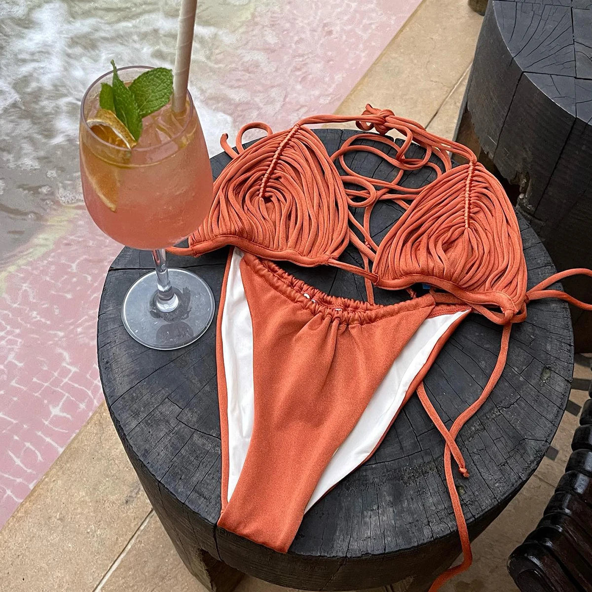 Two Pieces Bikini Set Crochet Swimsuit Women Sexy Swimwear Female Red Brazilian Biquini High Cut Bathing Suit Bodysuit Beachwear