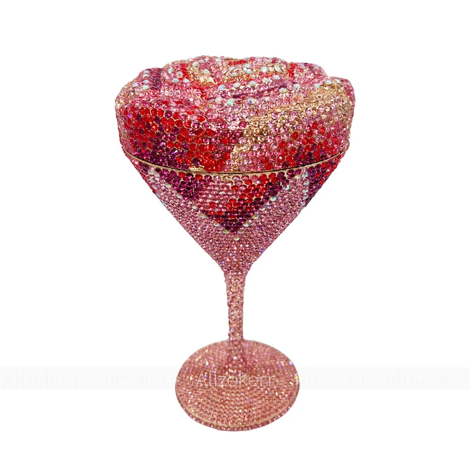 Alizekerr Goblet Rhinestone Evening Bags Women Gorgeous Boutique Unique Flower Crystal Clutch Purses And Handbags Wedding Party