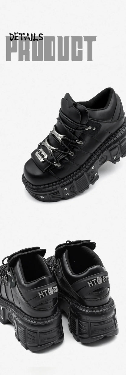 2025  Woman Sneakers New Punk Style Women Shoes Gothic Ankle Rock Boots Lace-up Heel Height Platform Shoes Woman Metal Decor