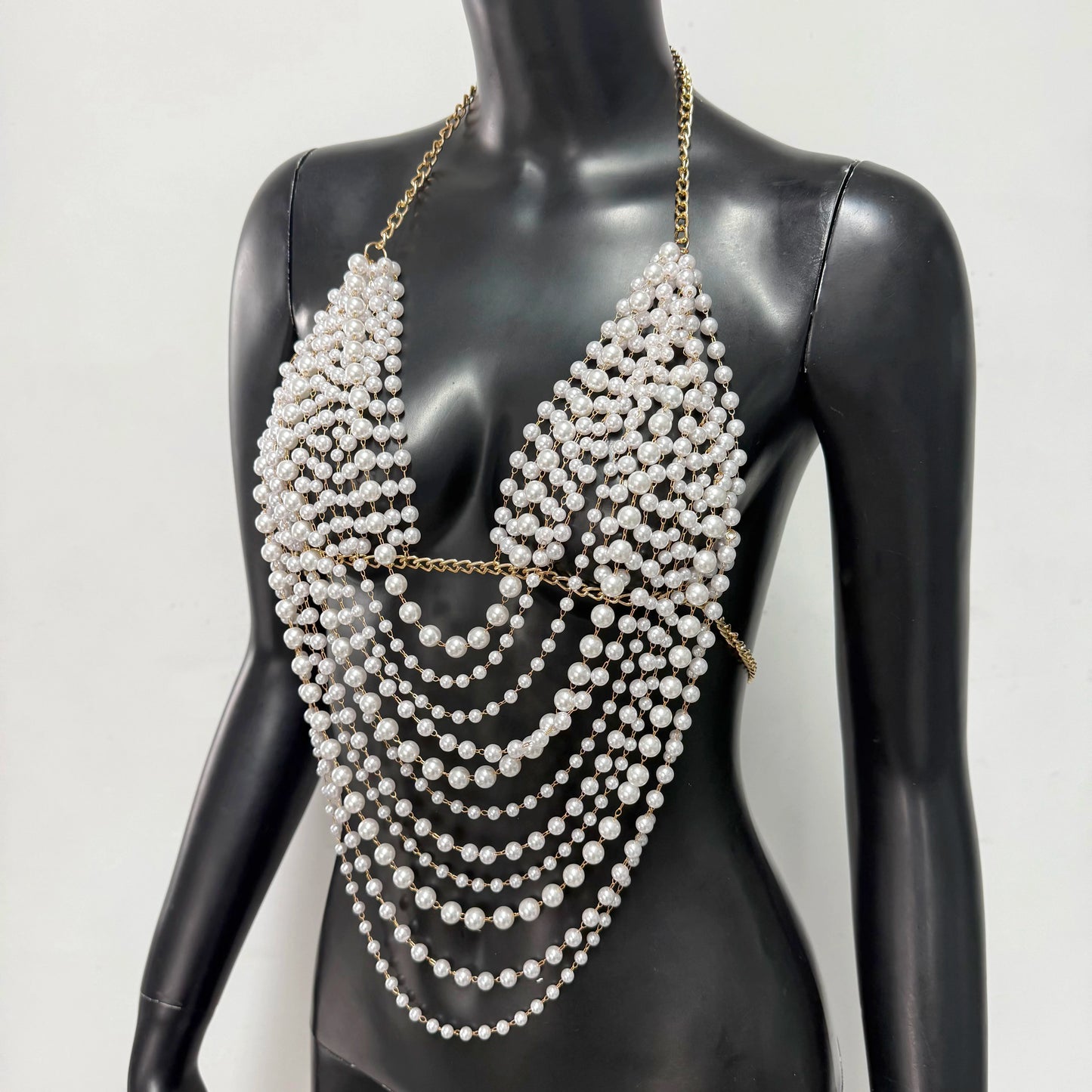 New Variety Of Body Chain Temperament White Pearl Suspender Silver Chain Top Metal Layered Fashionable Women's Clothing